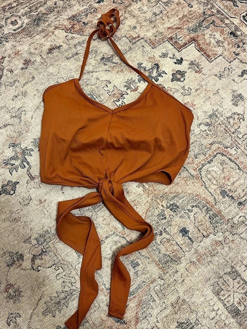 Kortni Jeane Rust color Ribbed Bikini Top in Size Small Like New